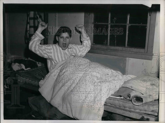 1959 Press Photo Boy Scout at camp in his bunkhouse - nea19960 - Historic Images