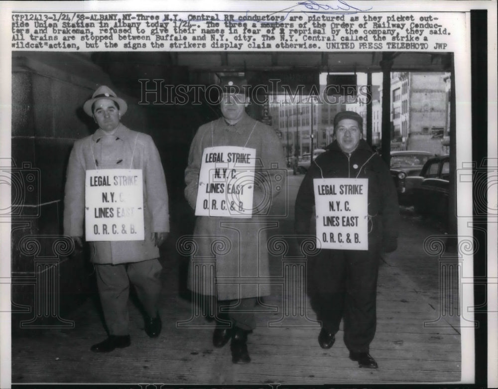 1958 Central Railroad Conductors Picket at Union Station, New York - Historic Images