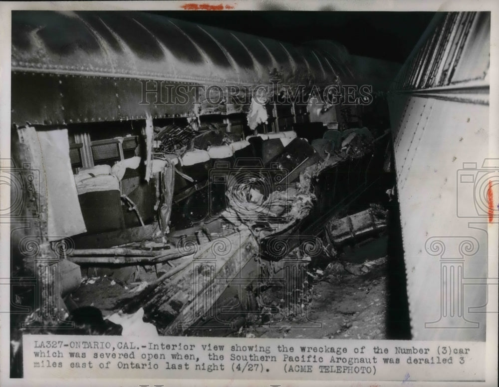 1948 Press Photo Southern Pacific Argonaut, number 3, damage from derailment-Historic Images
