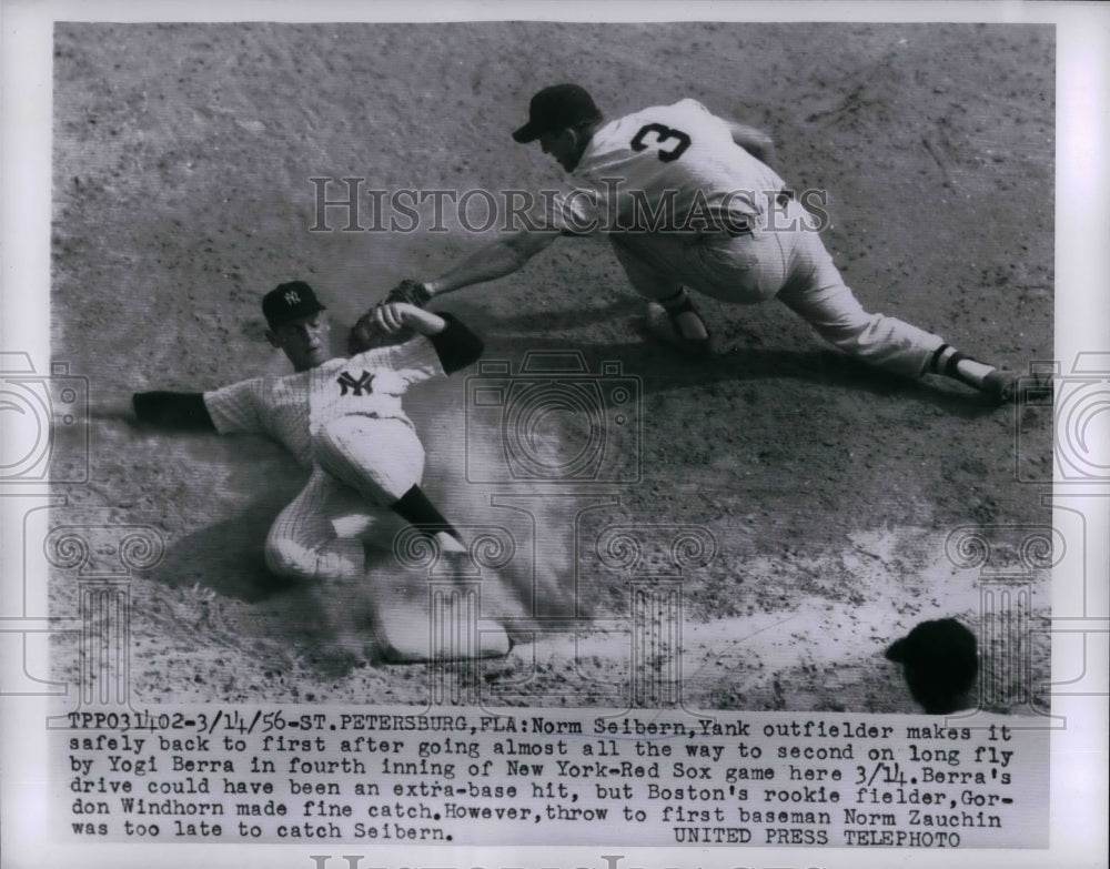 1956 Press Photo Yankees&#39; Norm Seibern, Red Sox&#39; Norm Zauchin - Historic Images