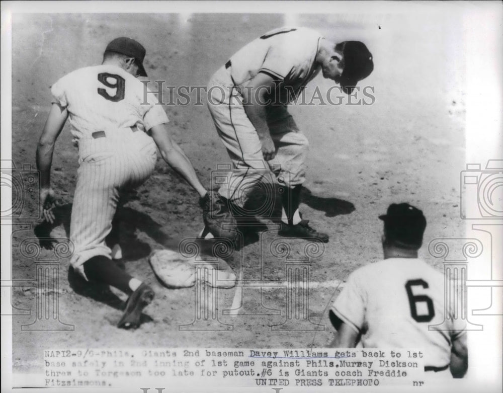 1954 Giants Davey Williams vs Phillie Torgeson - Historic Images