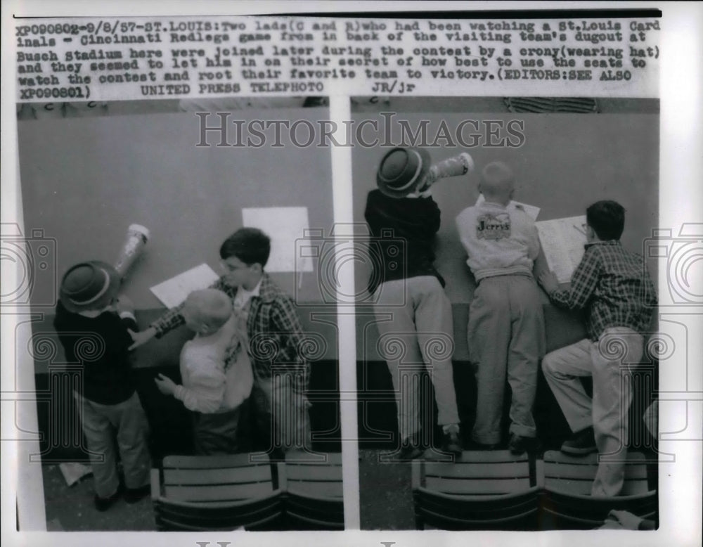 1957 Press Photo St. Louis Cardinals Cincinnati Reds game - Historic Images
