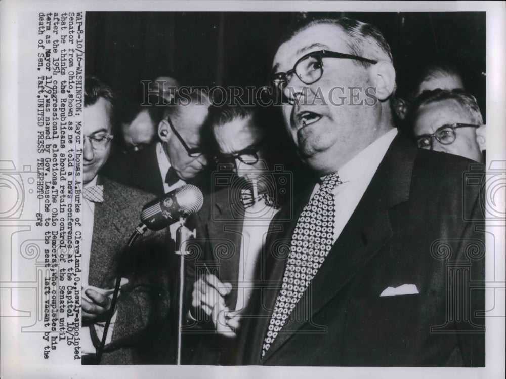 1954 Press Photo Cleveland, Ohio Mayor Thomas Burke, now a Senator - nea20709 - Historic Images