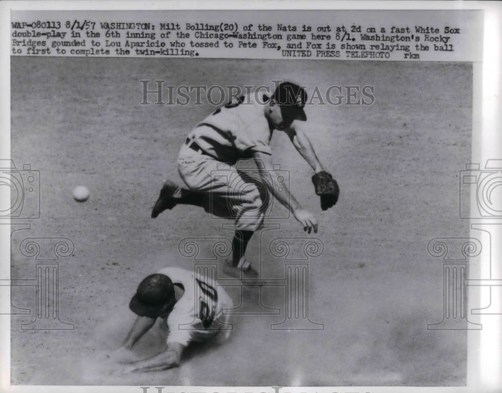 1957 Washington Nationals Milt Bolling Out At Second Base - Historic Images