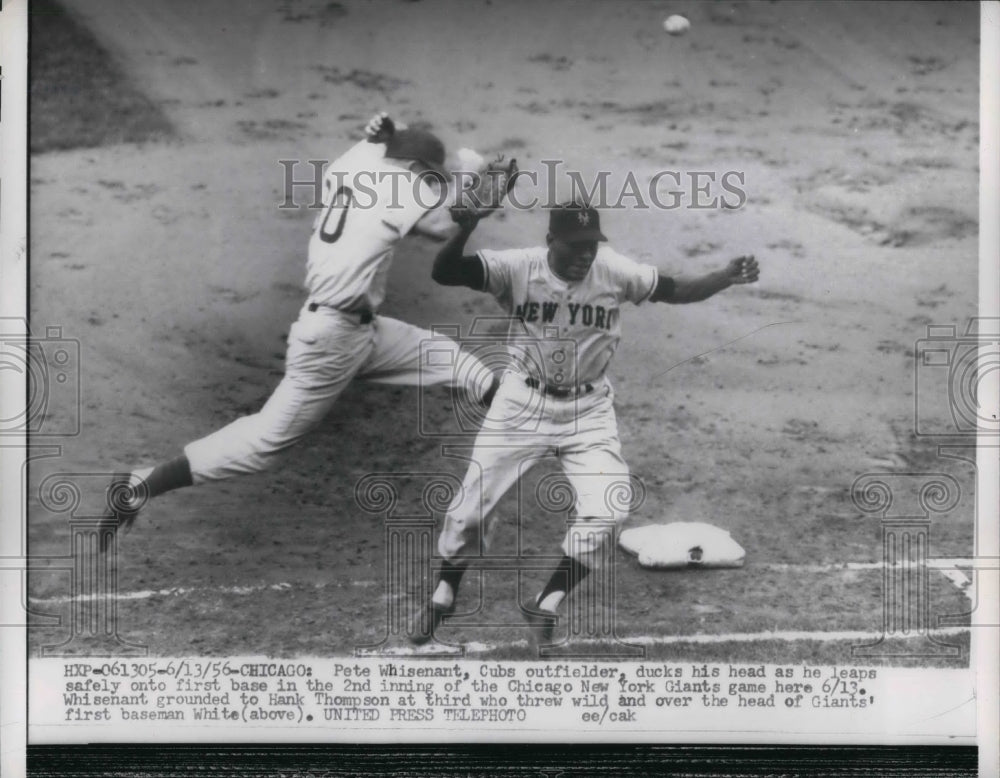 1956 Press Photo Cub Pete Whisenant Ducks From Badly Thrown Ball - Historic Images