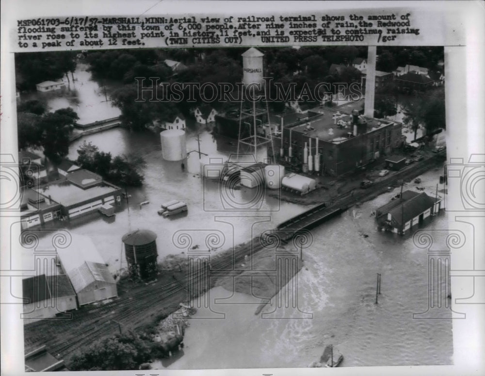 1957 Aerial View Of Railroad Terminal Showing The Amount Of Floods - Historic Images