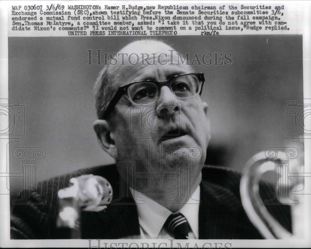 1969 Press Photo Hamer H. Budge, republican leader of SEC - nea21082 - Historic Images