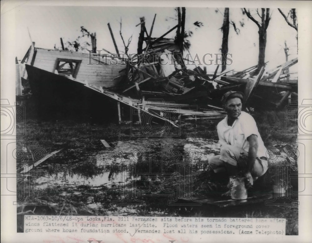 1948 Press Photo Bill Fernandez Tornado weather storm damage Hurricane - Historic Images