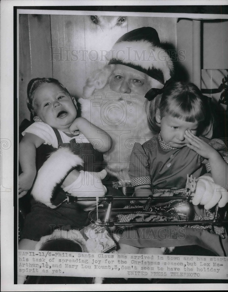 1954 Lex McArthur, Mary Lou Mount and Santa Claus, Philadelphia - Historic Images