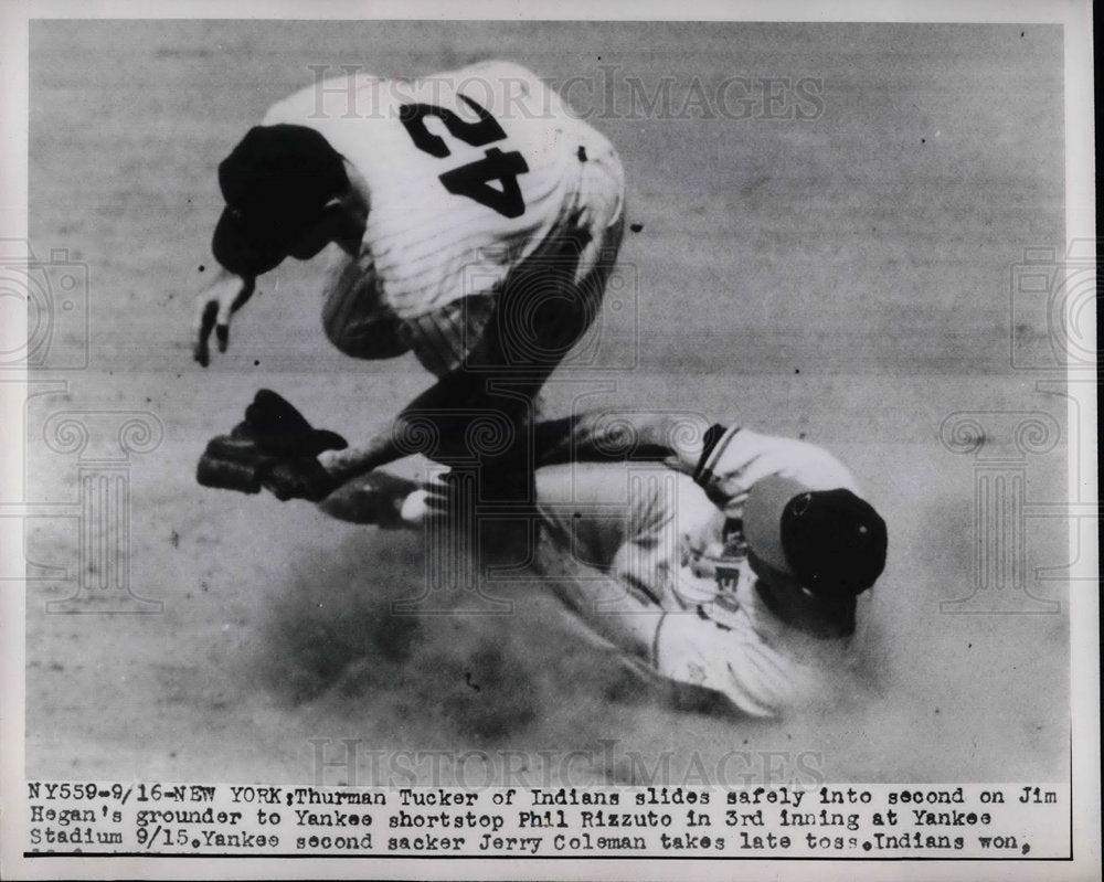 1949 Thurman Tucker of Indians, Jerry Coleman of New York Yankees - Historic Images