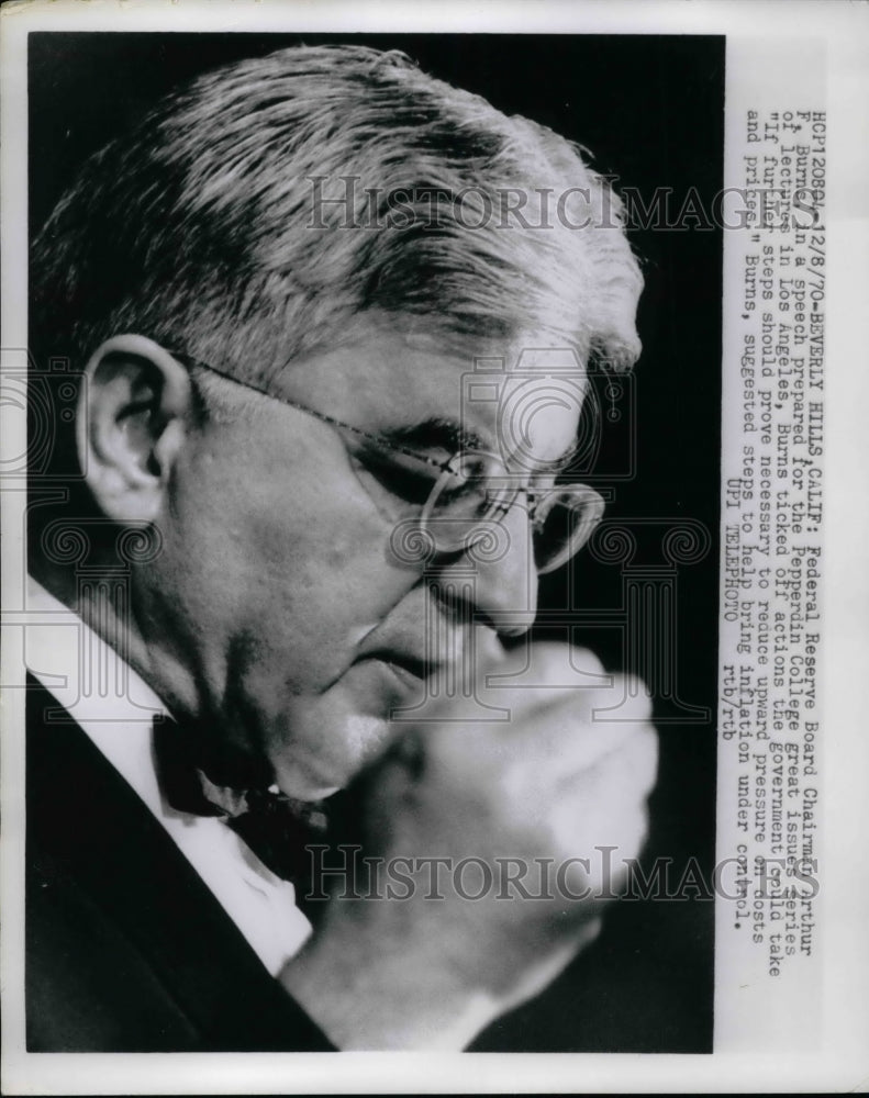 1970 Press Photo Federal Reserve Board Chairman Arthur Burns - nea21719 - Historic Images