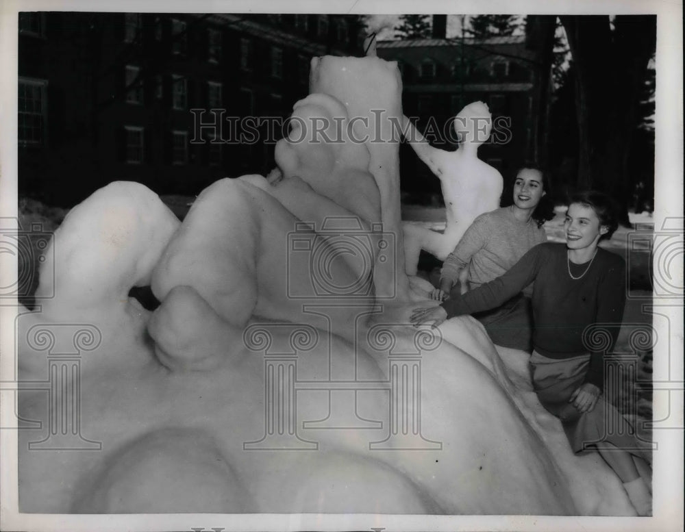 1952 Snow Sculptures at Dartmouth, Toni Swinney, Jennette Thompson - Historic Images