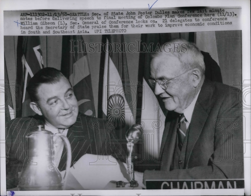 1958 Press Photo Secretary of State John Foster Dulles &amp; William Gibson - Historic Images