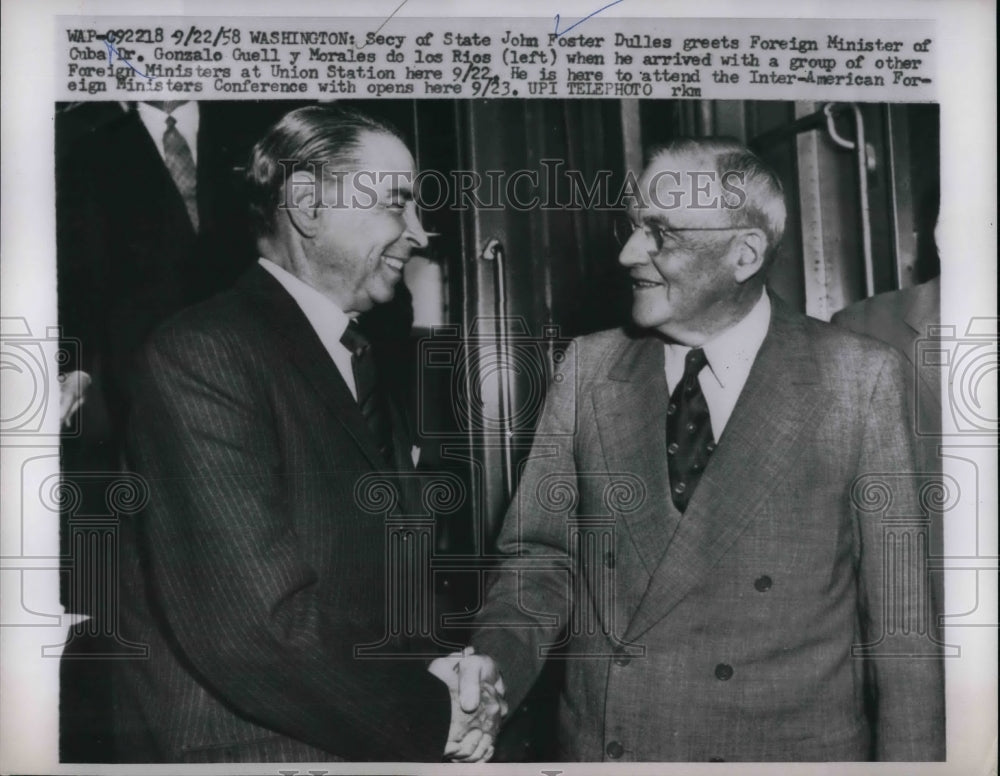 1958 Press Photo State Sec. John Dulles & Cuba Minister Gonzelo Guell Y Morales - Historic Images