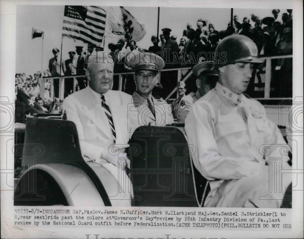 1950 Press Photo Gov. James Duff at Governors Day 28th Infantry Division of Pa. - Historic Images
