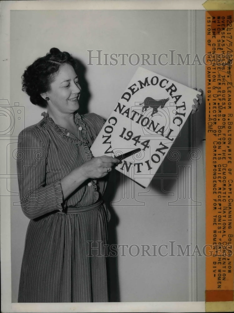 1944 Press Photo Eleanor R. Bolton, wife of Capt. Channing Bolton on national - Historic Images