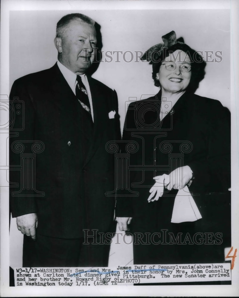 1951 Press Photo Senator and Mrs. James Duff of Pennsylvania at Carlton Hotel.-Historic Images