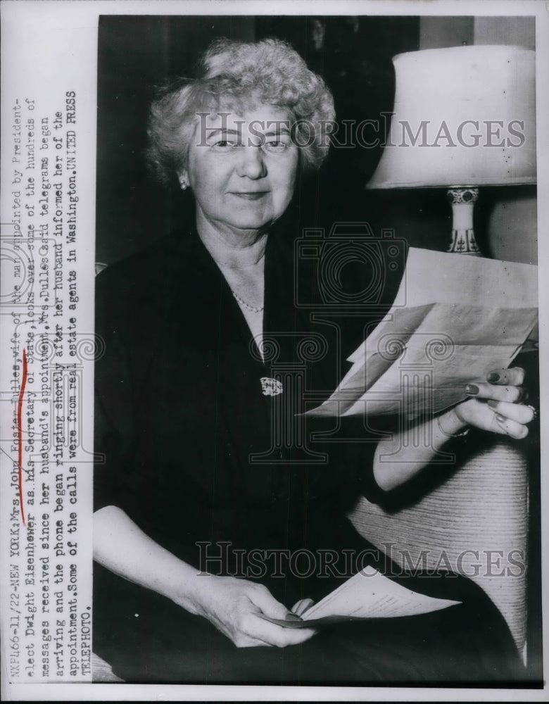 1952 Press Photo Mrs John Foster Dulles Wife of Secretary of State - nea22295 - Historic Images