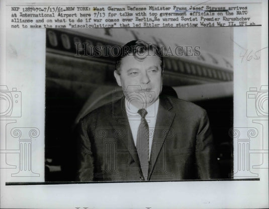 1961 Press Photo West German Defense Minister Franz Josef Strauss - Historic Images