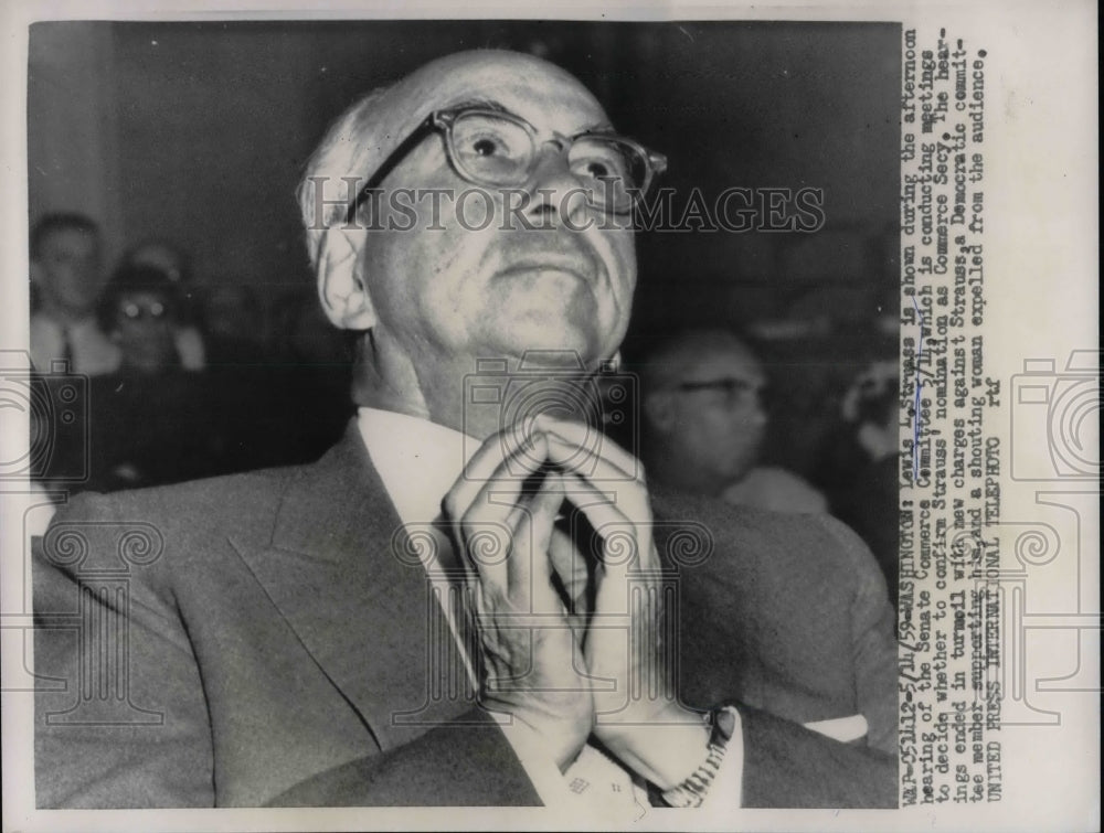 1959 Press Photo Lewis L. Strauss, Nominee for US Commerce Secretary, at Hearing - Historic Images