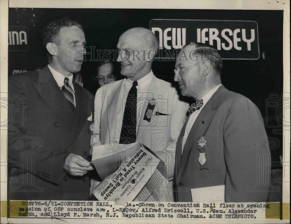 1948 Press Photo Gov. Alfred Driscoll, Sen. Alexander Smith, Lloyd Marsh - Historic Images