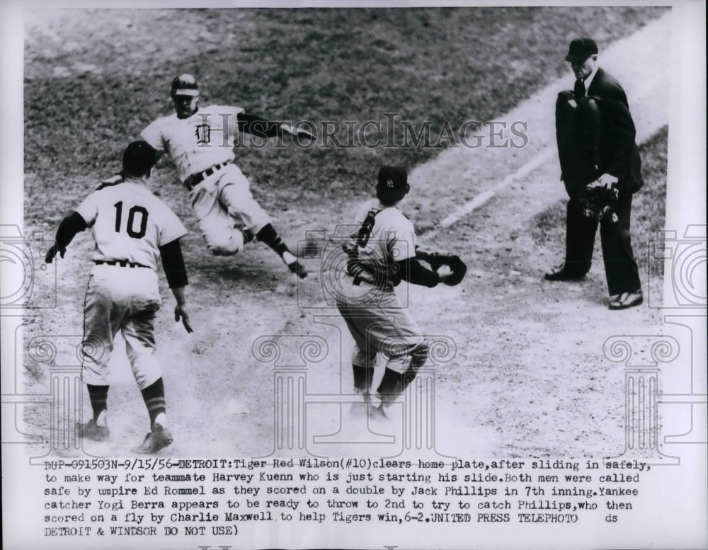 1956 Tiger Red Wilson, Harvey Kuenn score vs Yankees - Historic Images