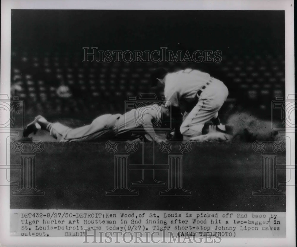1950 Press Photo Detroit Tigers Ken Wood St. Louis Cardinals Art Houtteman - Historic Images