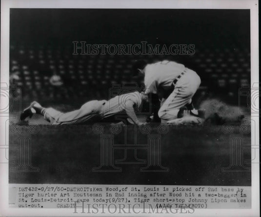 1950 Press Photo Detroit Tigers Ken Wood St. Louis Cardinals Art Houtteman - Historic Images