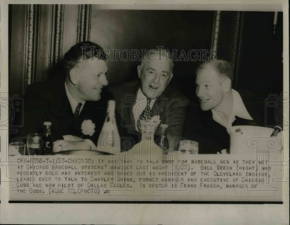 1950 Press Photo Cleveland Indians President Bill Veeck & Charley Grimm - Historic Images