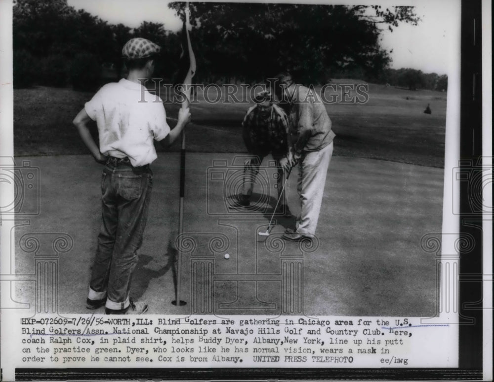 1956 coach Ralph Cox and blind golfer Buddy Dyer at BGA Championship - Historic Images