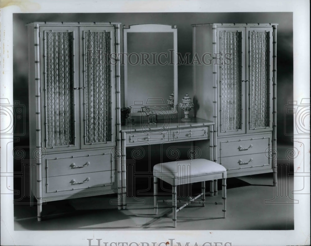 Press Photo Vanity mirror and two curio cabinets - nea22907 - Historic Images