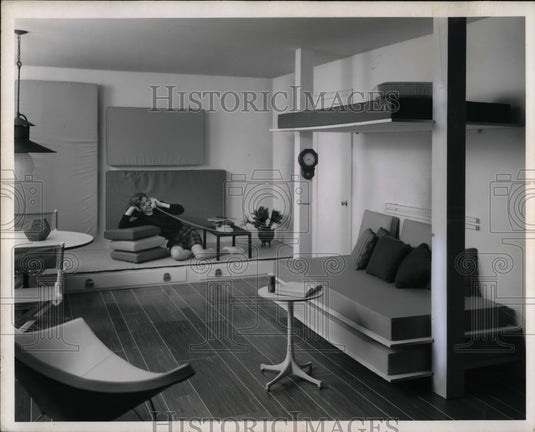 1963 View Of Guest On Phone In Sleeping Facilities For Overnight - Historic Images