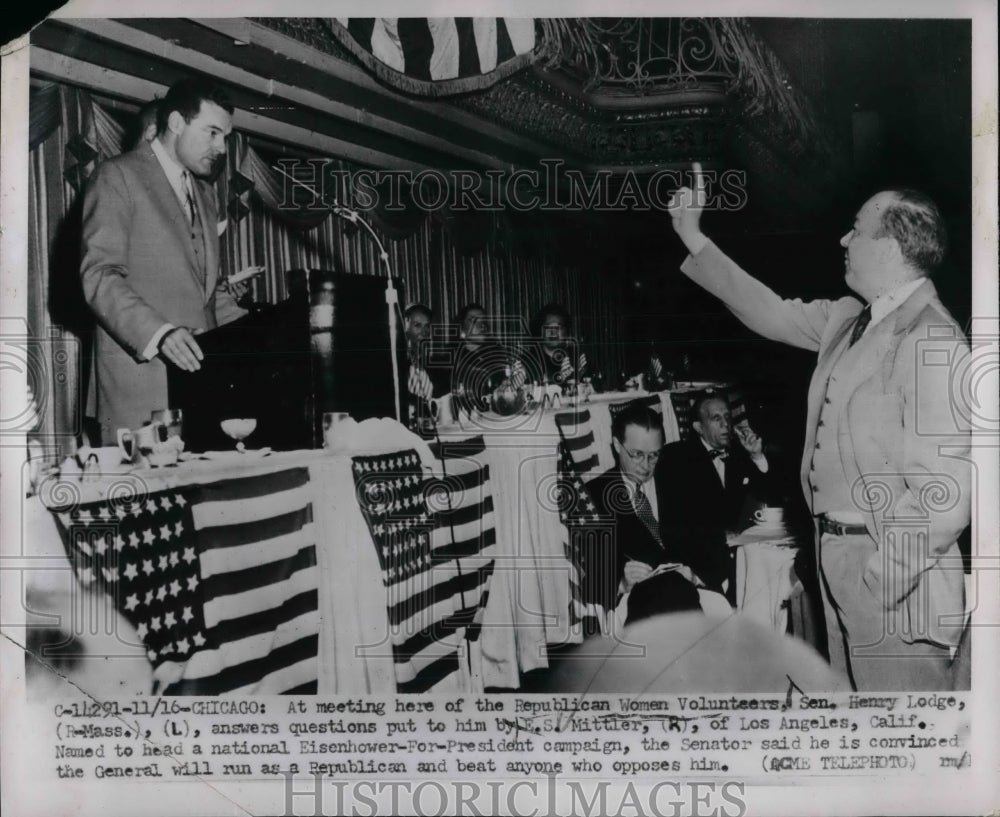 1951 Senator Henry Lodge Answering Questions During Campaign - Historic Images