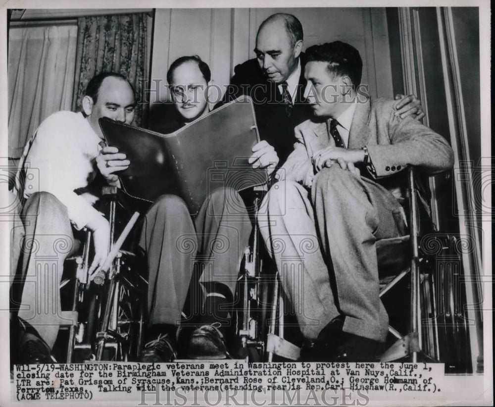 1950 Press Photo Disabled Veterans Grissom Rose Hohmann With Rep Hinshaw In DC - Historic Images