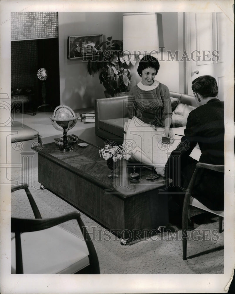 1961 Press Photo Walnut Hope Chest made Into Coffee Table - nea23642 - Historic Images