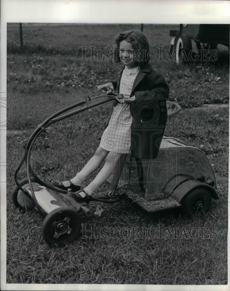 1947 Press Photo Riding Lawnmower - nea23705 - Historic Images