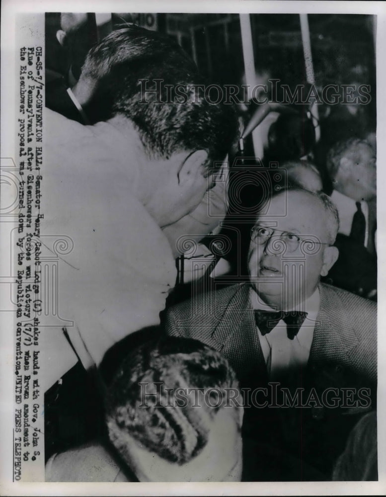 1952 Press Photo Senator Harry Cabot Lodge & Gov John Fine of Penn. - nea23750 - Historic Images