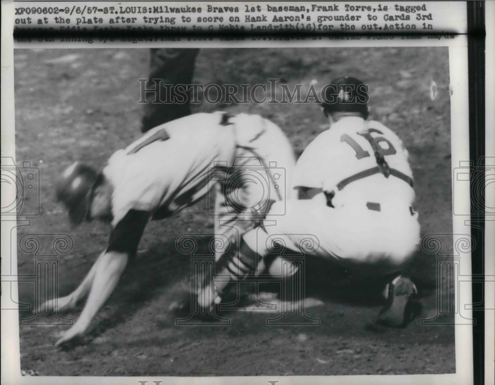 1957 Braves Frank Torres vs Cardinals Eddie Kasko - Historic Images