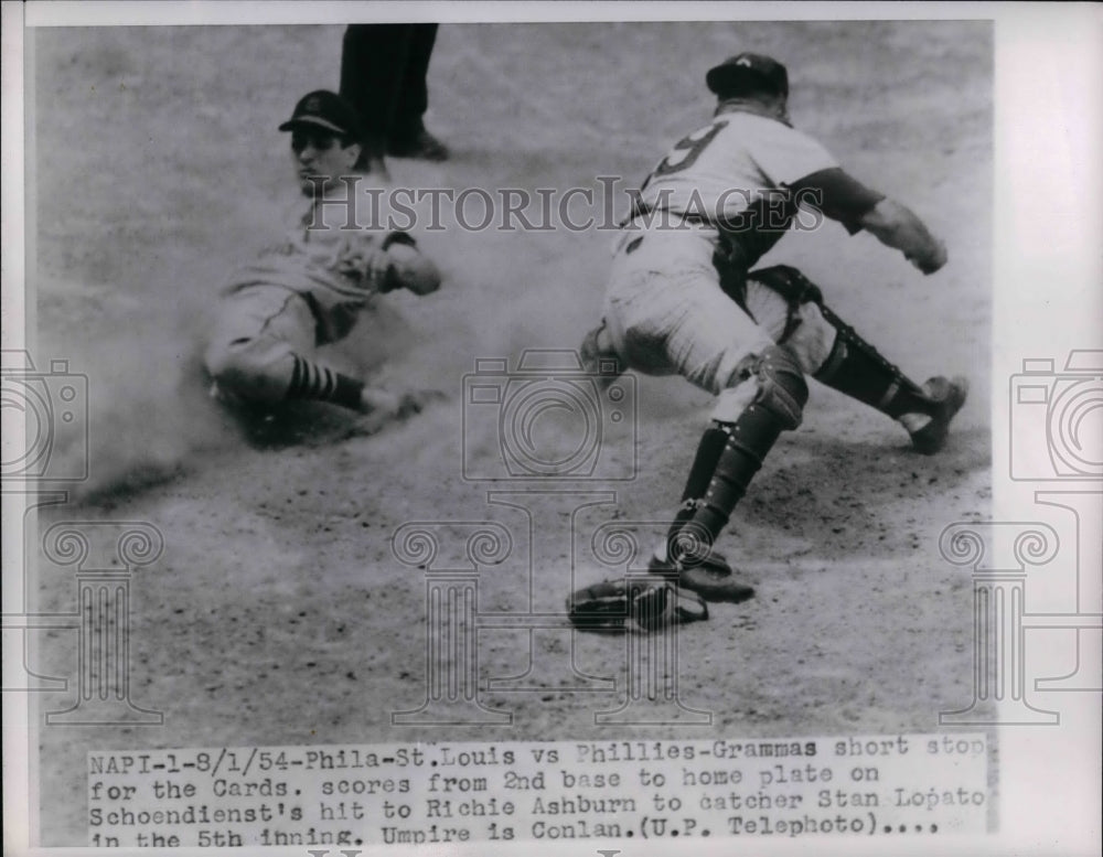 1954 Press Photo St. Louis Philies Schoendienst Richie Ashburn, Stan Lopat o - Historic Images