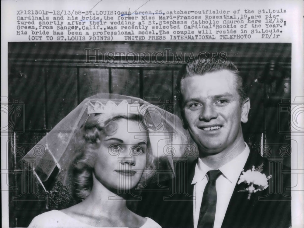 1958 Press Photo Cardinal Gene Green & his bride Mari FrancesRosenthal - Historic Images
