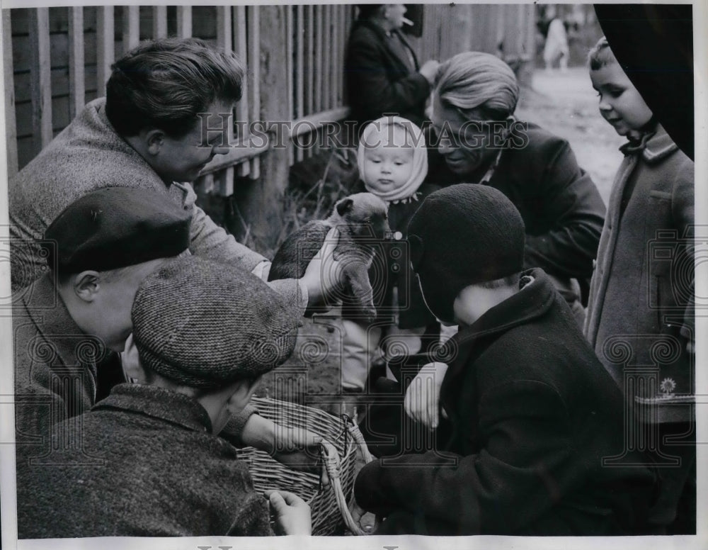 1961 Press Photo Moscow youngsters &amp; a puppy at &quot;bird market&quot; - nea24747-Historic Images