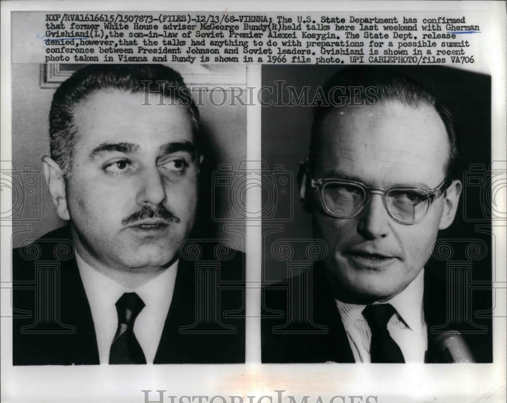 1968 Ex White House advisor M Bundy & GhermanGvishiani of Russia - Historic Images