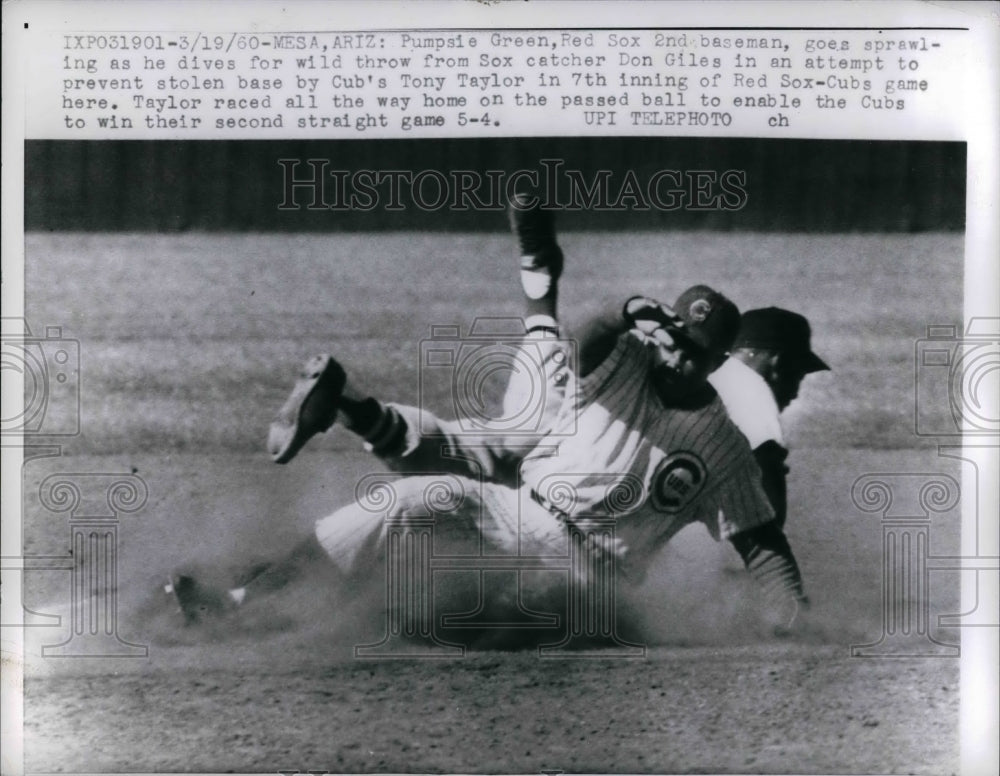 1960 Press Photo Pumpsie Green of Red Sox, Tony Taylor of Chicago Cubs - Historic Images
