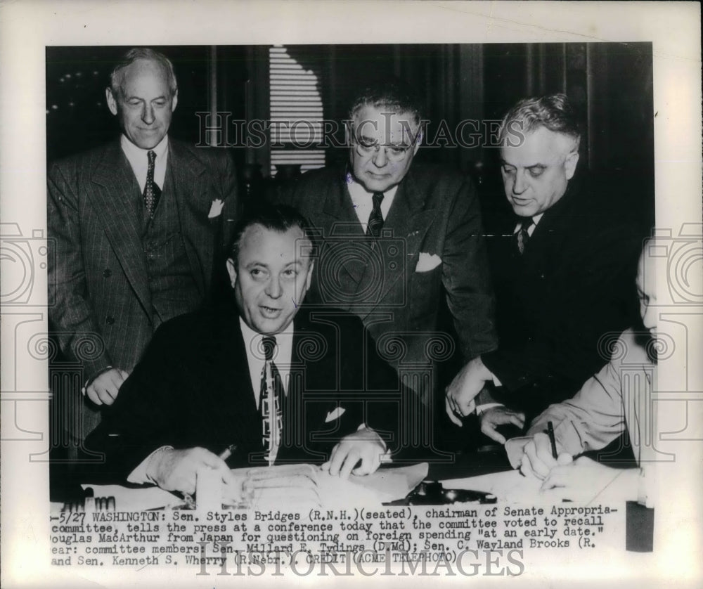 1948 Press Photo Sen Styles Bridges Chairman of Senate Appropriation Committee-Historic Images