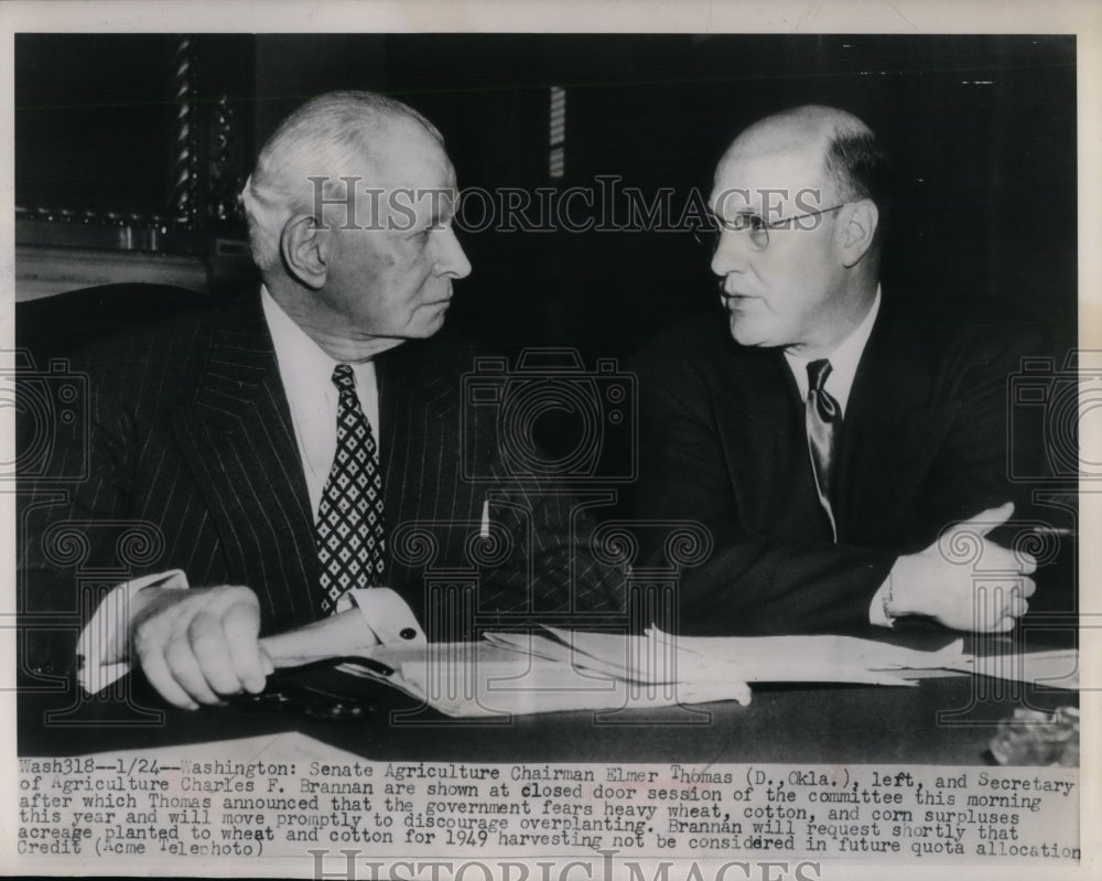 1949 Press Photo Chair, Elmer Thomas &amp; Sec.Charles Brannan of Agriculture. - Historic Images