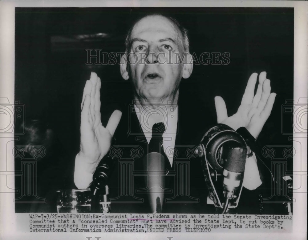 1950 Communist Loius F.Budenz at Senate Investigating Committee. - Historic Images