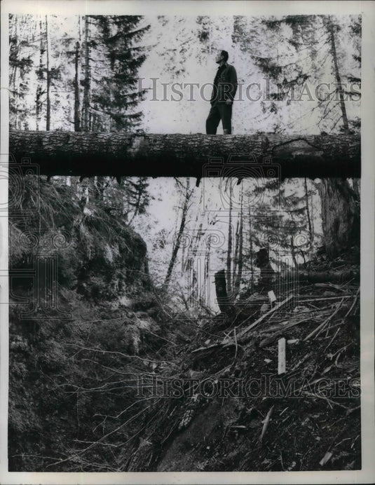1957 Press Photo Engineer Wayne Lowell, Swift Hydroelectric Project - Historic Images