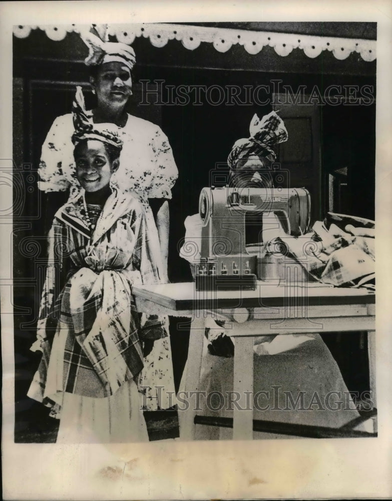 1956 Press Photo Sewing Machine, Elna Sewing School in Guadeloupe - nea25712 - Historic Images