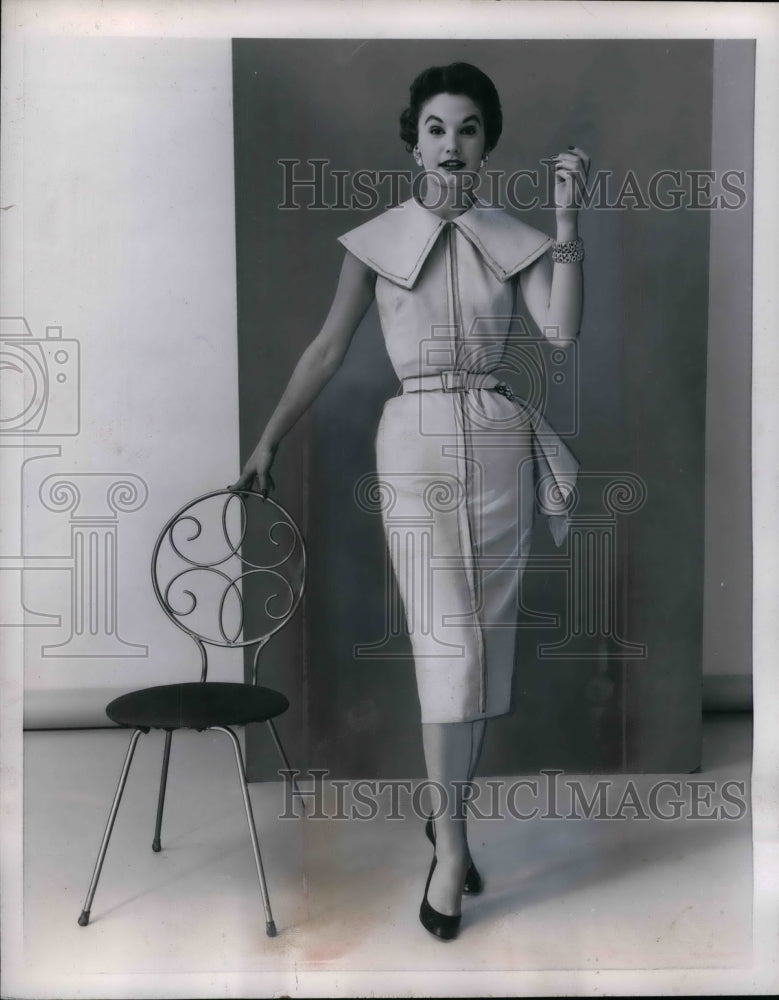 1954 Press Photo White Birdseye Pique Sheath Designed National Cotton Council - Historic Images