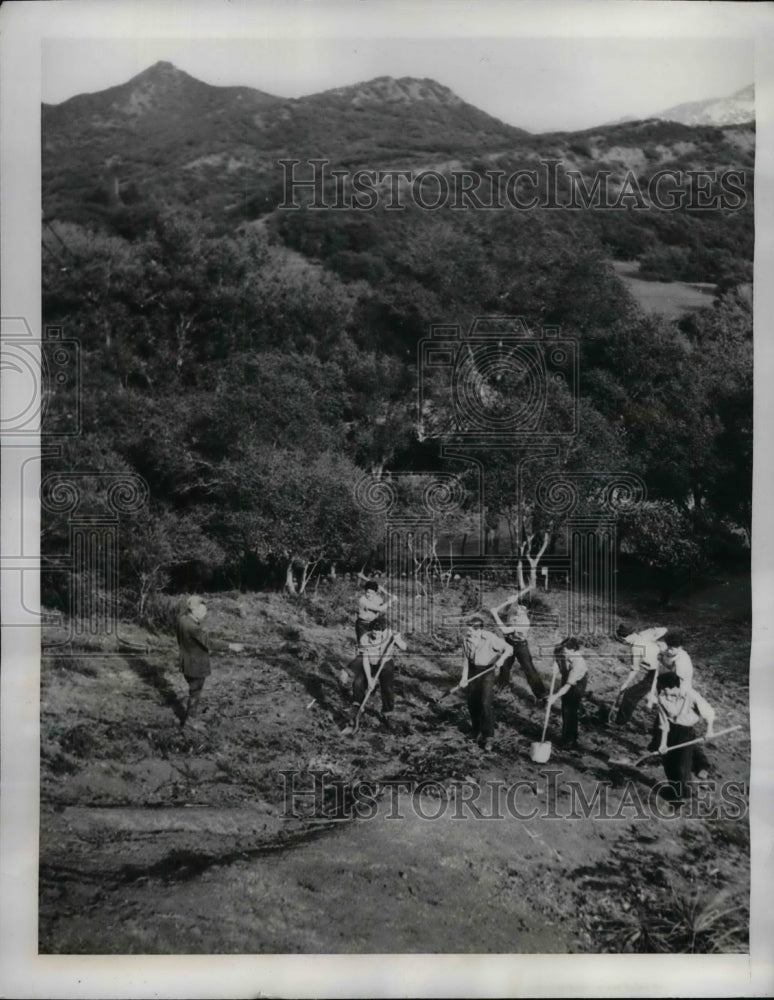 1941 Delinquent boys doing Farming on the Camp Grounds.  - Historic Images